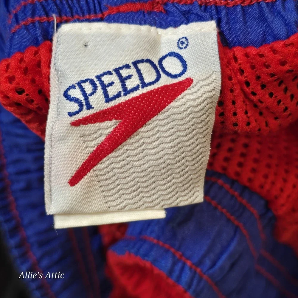 Speedo Swim Shorts Trunks Mens Red Black Blue Colorblock Vintage Retro 90s Large